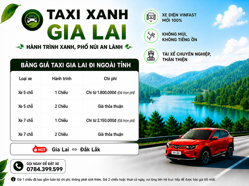 Bảng giá taxi Gia Lai ⇔ Đắk Lắk