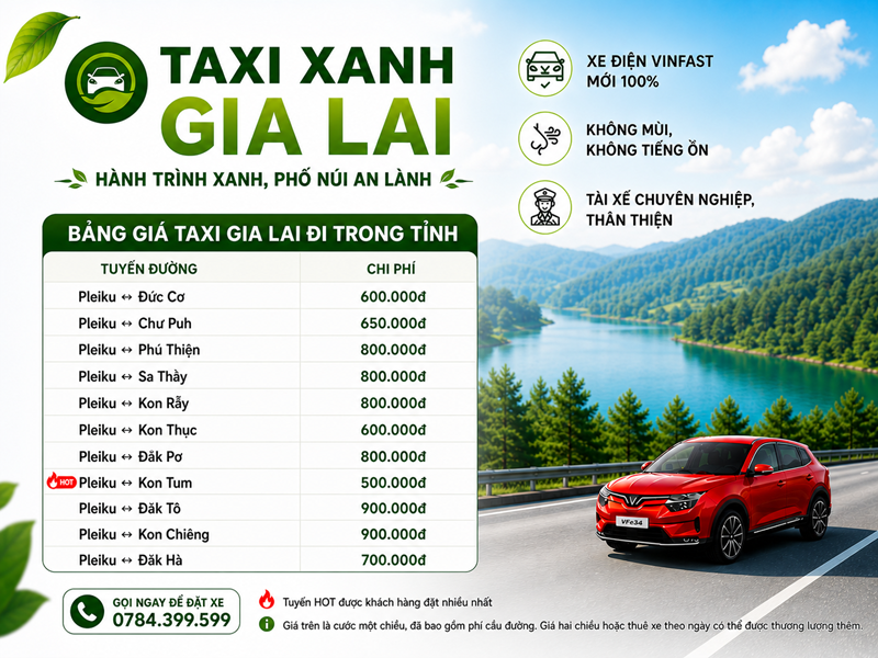 Bảng giá taxi Gia Lai trong tỉnh 500.000đ đến 900.000đ